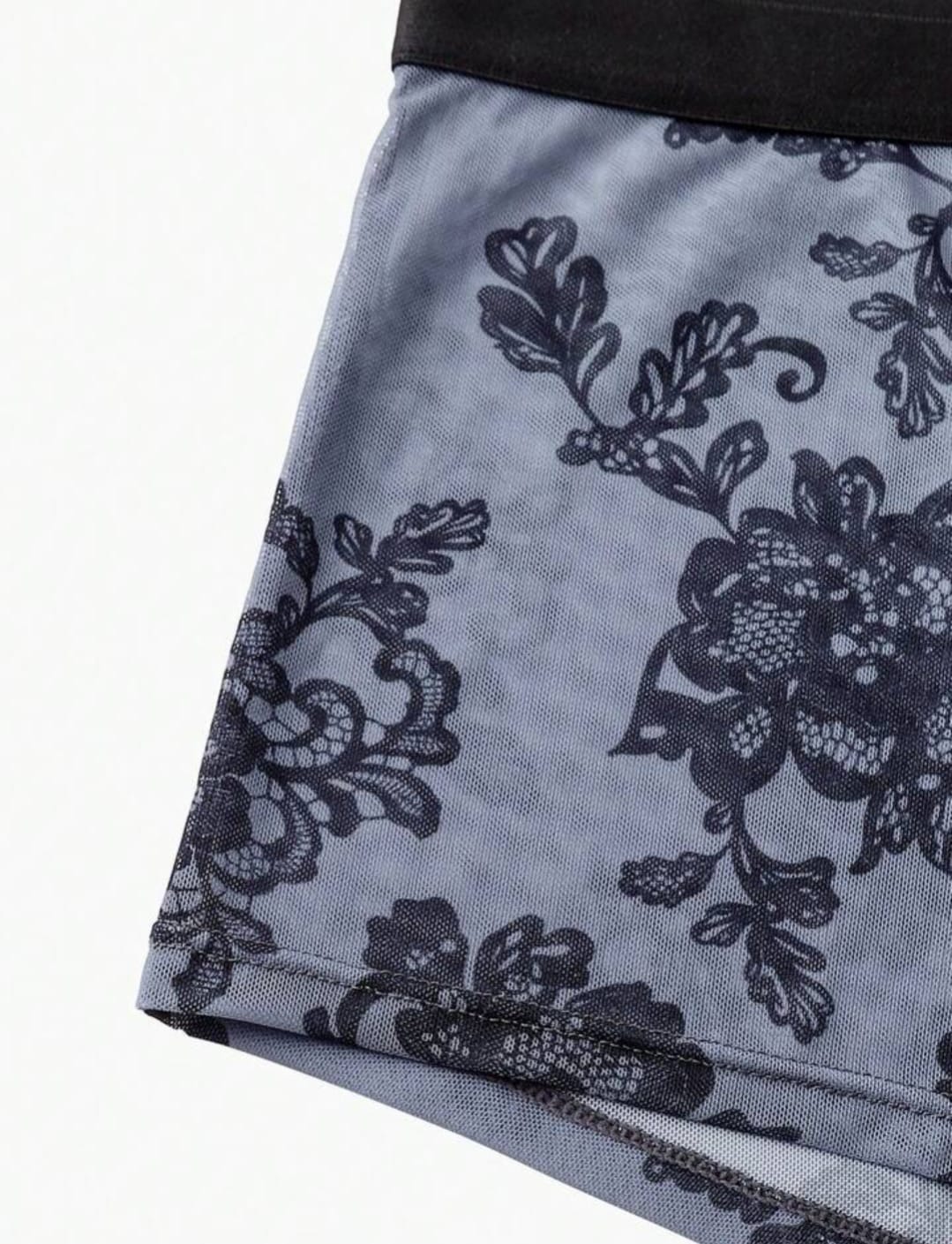 Men’s Transparent Floral Mesh Boxer Brief – Black